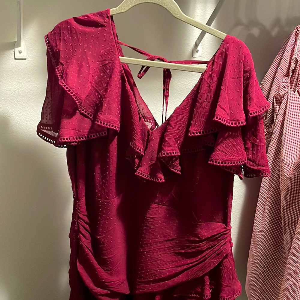 Never worn (tags fell off)- full length maroon dress.